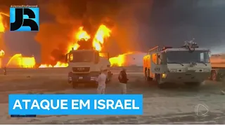 Guerra no Oriente Médio: equipe do JR flagra ataque lançado contra refinaria em Israel