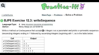 Java Practice It Exercise 12 3 writeSequence recursion recursive training