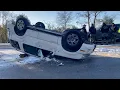 Overturned car slows traffic on Dean Forest Road
