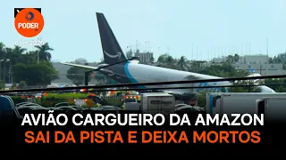 Avião da Amazon ultrapassa pista de aeroporto nos EUA e atinge veículos