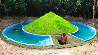 90Days Building Underground House with Swimming Pool And Decoration Underground Room