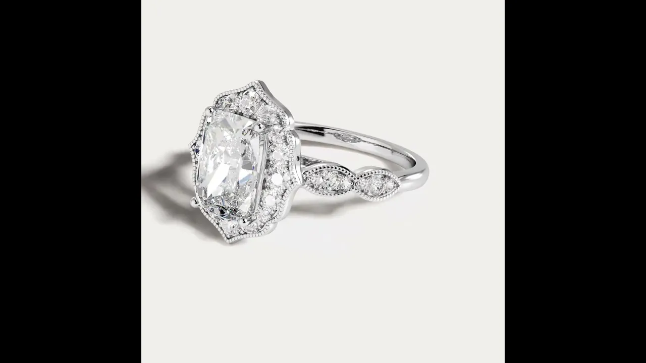 Lorelei丨Elongated Cushion Lab Diamond Vintage-Inspired Halo Engagement Ring
