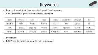 Identifiers keywords in C