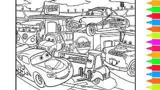 Coloring Disney Pixar Cars - Lightning Mcqueen Sally Carrera Mater Luigi Guido Coloring Pages