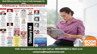 Times of India Delhi Obituary Classified Display Ads Death Advertisement Call us 09810904604