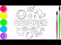 October Month and Activities Coloring Page for Kids Fun Educational Drawing and Coloring