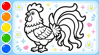 Menggambar dan Mewarnai Ayam Warna Warni Untuk anak-anak