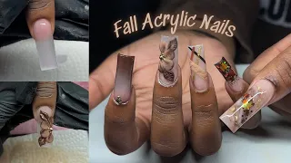 Fall Acrylic Nails | 3D Acrylic Flower + Lined Nail Art Tutorial ✨