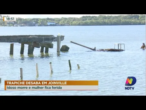 Trapiche desaba em Joinville: idoso morre e mulher fica ferida