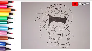 menggambar doraemon sedang bernyanyi