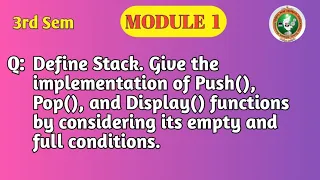 VTU DSA Module 1 Stack Implementation in C Push Pop Display BCS304