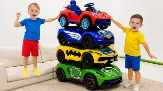 Chris y Mike aprenden a compartir: ¡historias divertidas con coches de juguete para montar!