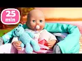 Baby Annabell doll eats toy food \u0026 goes for a walk in a toy stroller. Daily routines with dolls.