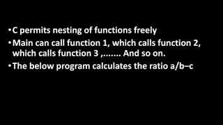 Nesting of functions and Recursion Programming in C