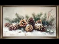 Vintage Christmas Pinecone Art For Your TV Winter Snow Screensaver