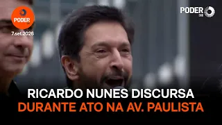 Ricardo Nunes discursa durante ato na Av. Paulista