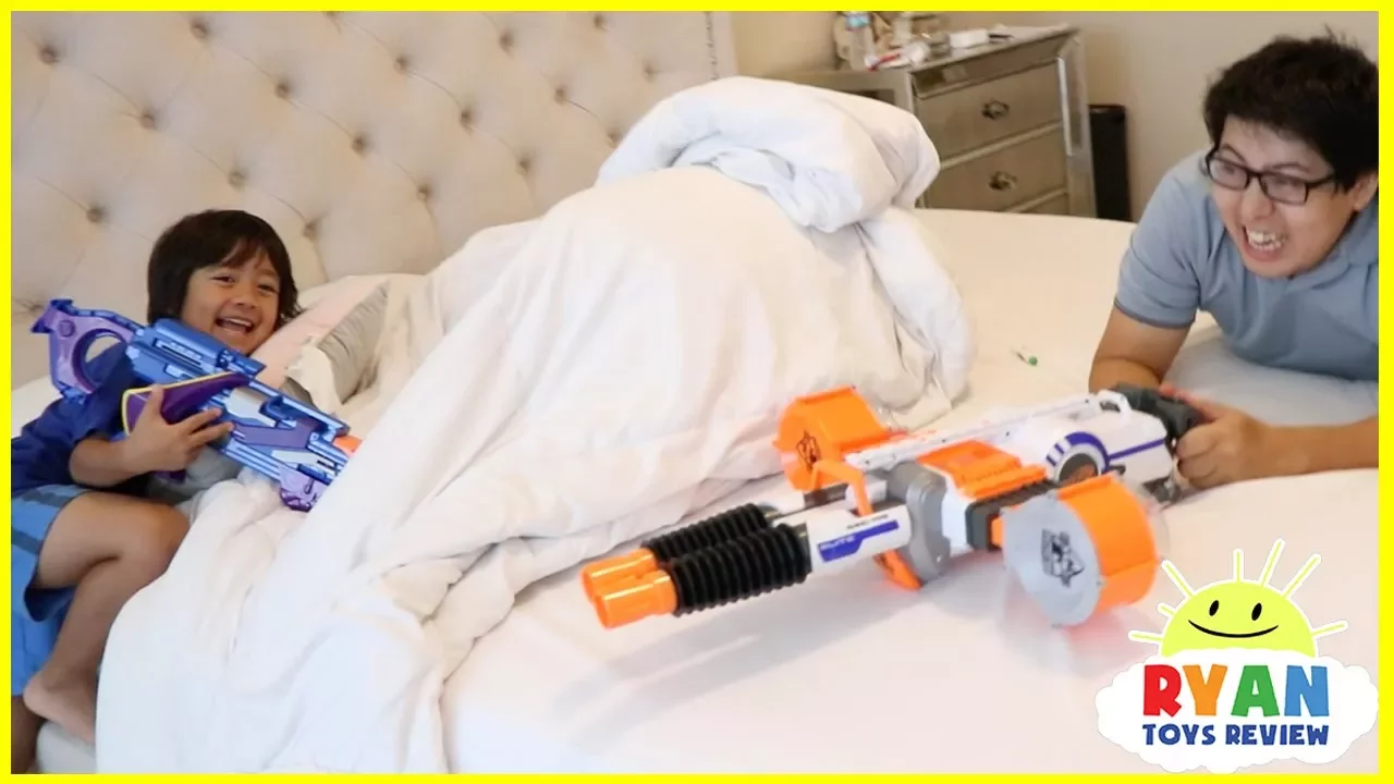 Ryan and Daddy Nerf Toys Challenge!