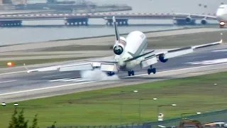 Plane Lands On Runway Edge 