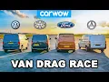 VW Transporter v Ford Transit v Toyota Proace v Mercedes Vito - VAN DRAG RACE
