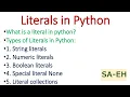 Literals in Python String Literals Numeric Literals Boolean Literals Literal None CBSE Python