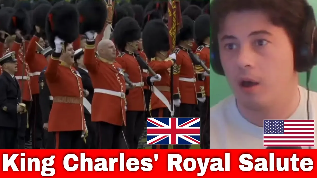 American Reacts Spine-tingling Royal Salute from Military for King and Queen