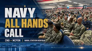 CNO MCPON conduct all-hands call onboard Naval Station Norfolk