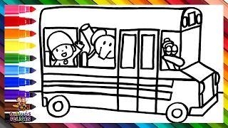 Dibuja y Colorea A Pocoyó Y Sus Amigos Volviendo Al Colegio 👶🦆🐘🚌🎒📚✏️🔠🔢🏫 Dibujos Para Niños