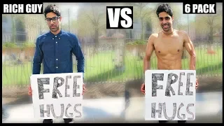 RICH GUY Vs 6 PACK Getting Free Hugs SOCIAL EXPERIMENT 