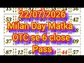 July 22 2026 Matka Today Powerful Open Jodi Trick SattaMatka Milan Day