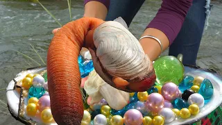 😱🐚 Alone country girl dives river finds mutated mussel holding many rare valuable colorful pearls