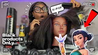 DOiNG My MANNEQUiN THiCK HAiR OnLy USiNG BLACK PRODUCTs *K-POP INSPIRED* 😱