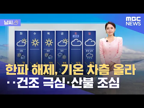 [날씨] 한파 해제, 기온 차츰 올라‥건조 극심·산불 조심 (2025.02.24/12MBC뉴스)