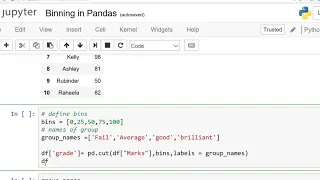 Python Pandas Binning in English