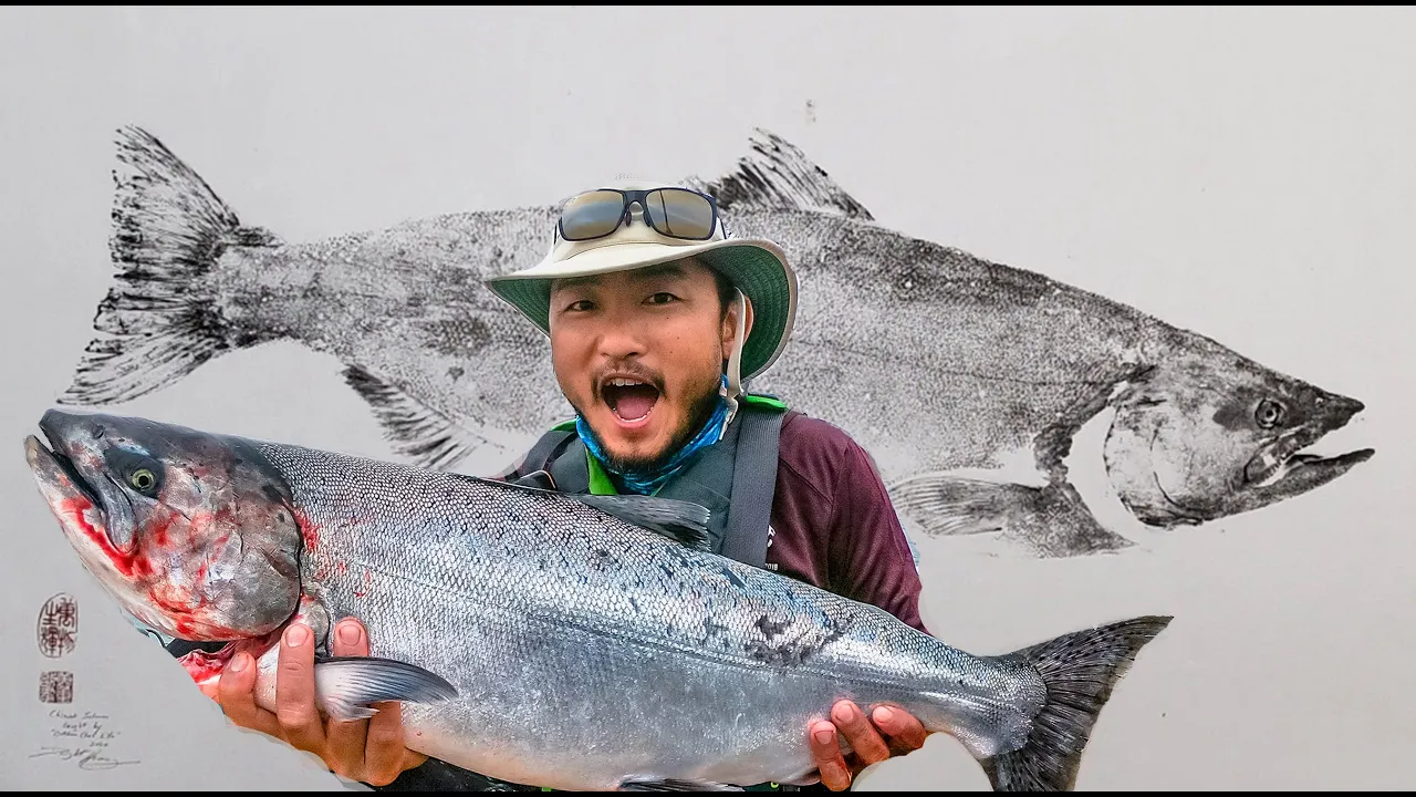 SUSHI CHEF + ARTIST TAG TEAM Wild Caught Salmon   Gyotaku   Catch and Sushi