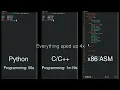 Python vs vs Assembly side-by-side comparison