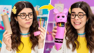 COOL SCHOOL CRAFTS WITH CRAYONS! 🖍️✨ Creative DIY Supplies & Pencil Toppers by 123 GO! Challenge