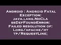 Android Android Fatal Exception java lang NoClassDefFoundError Failed resolution of