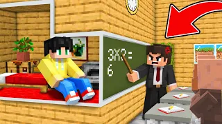 Dave Built a Secret ROOM to Hide from Villager's School In Minecraft