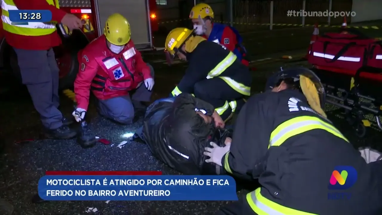 Motociclista é atingido por caminhão e fica ferido no bairro Aventureiro
