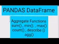 PANDAS DataFrame Aggregate Functions sum min max count describe agg