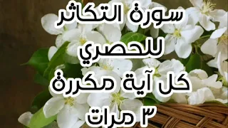 سورة التكاثر للقارئ محمود خليل الحصري كل آية مكررة ٣ مرات للحفظ 