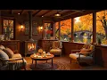 Download Lagu Warm Wooden Cabin Fireplace 🍂 Peaceful Autumn Afternoon with Scenic Riverside and Falling Leaves