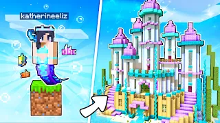 💜Building a Mermaid CASTLE on One Block in Minecraft🧜🏼‍♀️