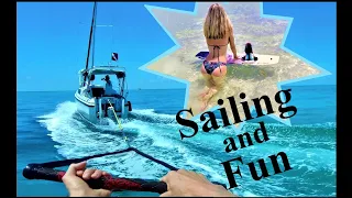 Girl Wake Boards behind a Sailboat??!! Florida Keys –  Sailing and Fun (see description below)