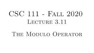C Programming Fall 2020 - Lecture 3 11