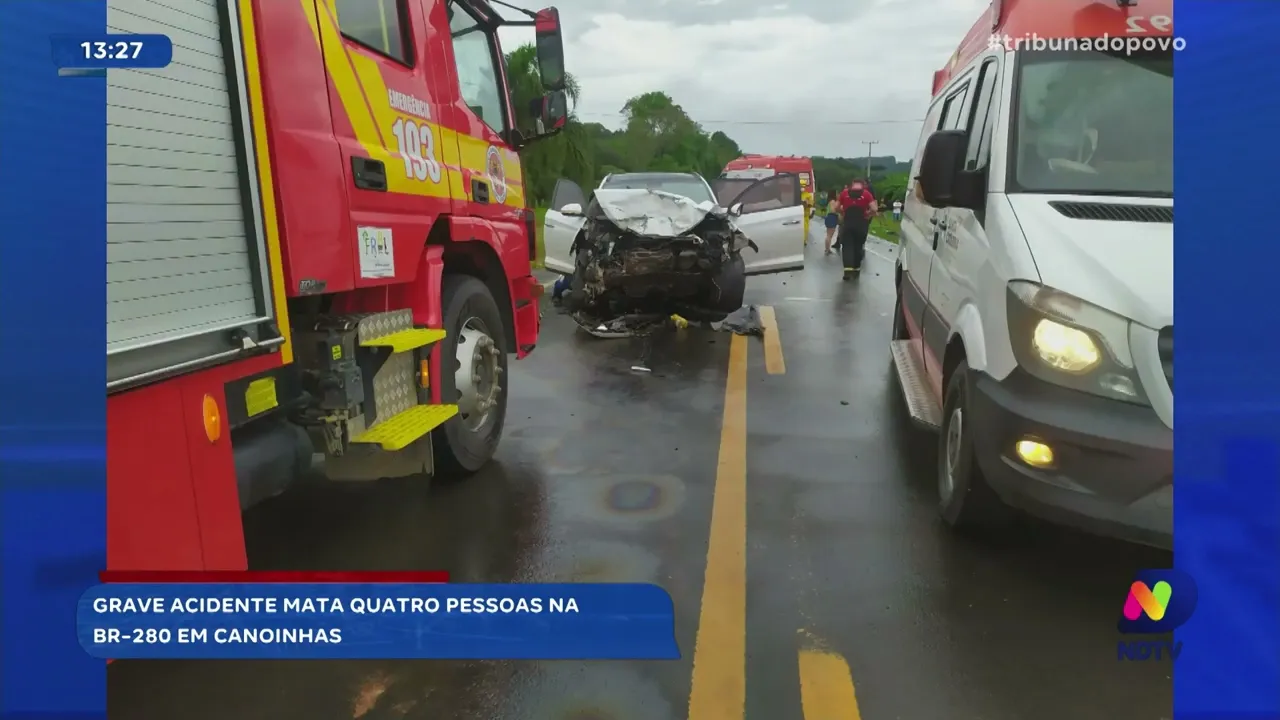 Cenas chocantes! Grave acidente na BR-280 em Canoinhas deixa quatro mortos