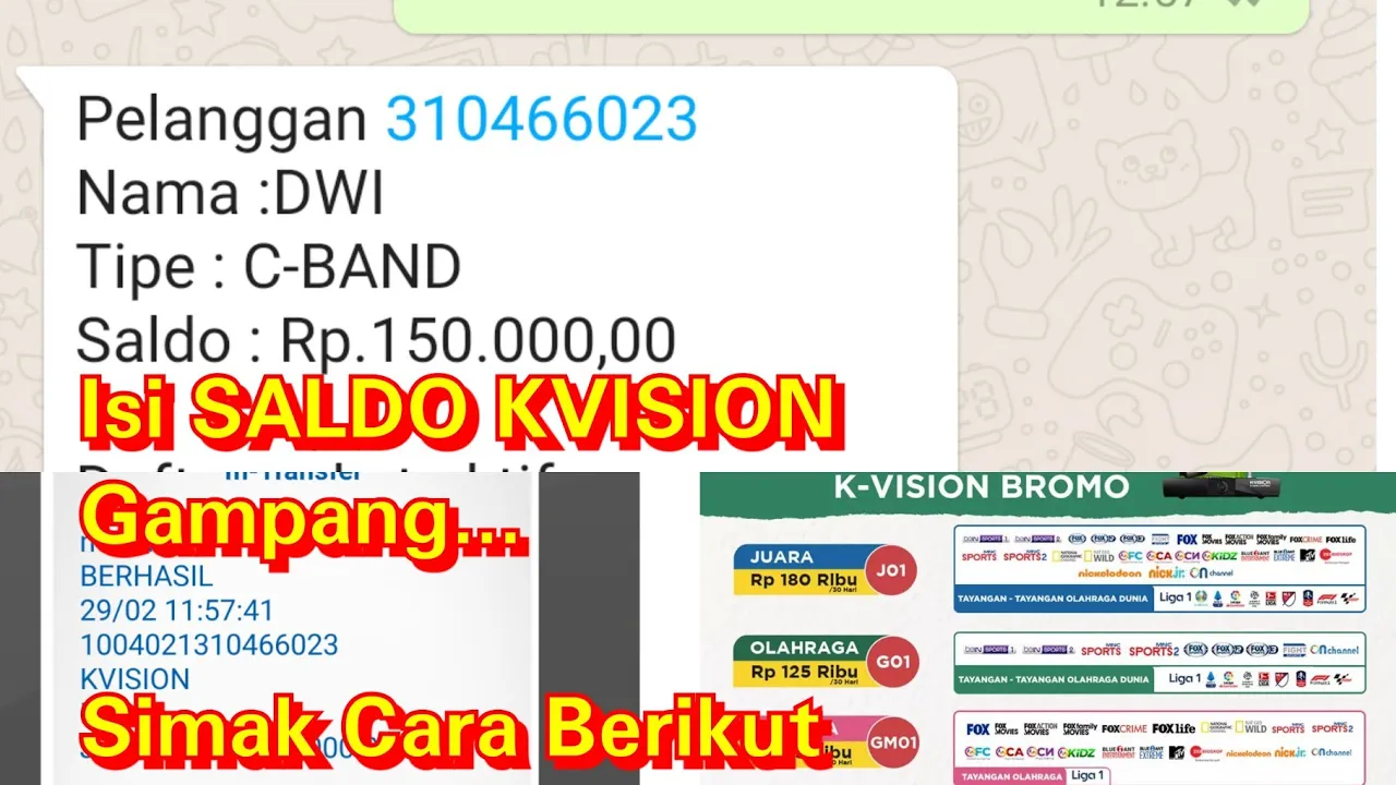 CARA MENGISI SALDO K-VISION DAN MEMBELI PAKET K-VISION MELALUI LINK AJA