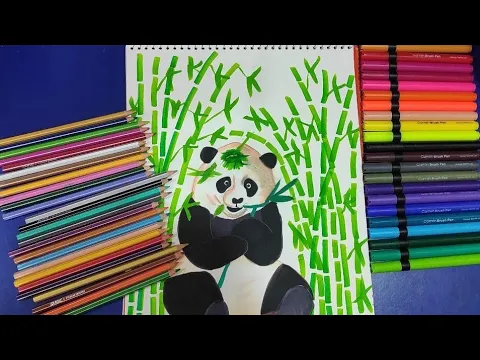 Download MP3 Panda and Bamboo tree simple Drawing using brush pens #sreepadam