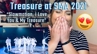 Download Reacting to TREASURE SLOWMOTION + I LOVE YOU + MY TREASURE (FULL PERFORMANCE AT SMA 2021) | AmmyXDee MP3