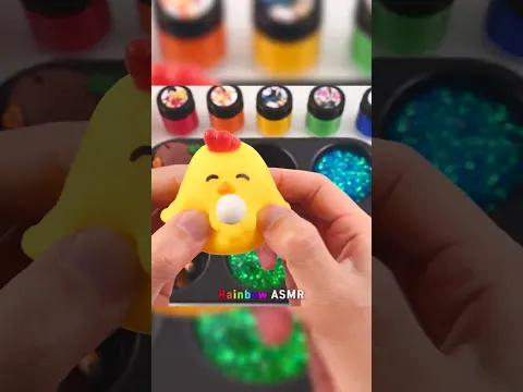 Satisfying Video l How to Make Rainbow Slime Squishy Chick with Mixing Ballsand Painted Cutting ASMR